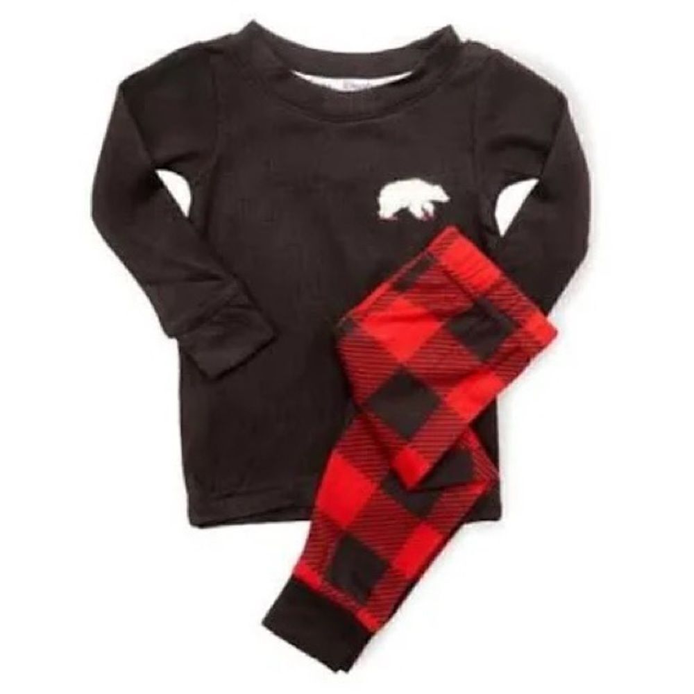 Dearfoams Toddler Size Black & Red Buffalo Check 2-Piece Pajama Set 4T